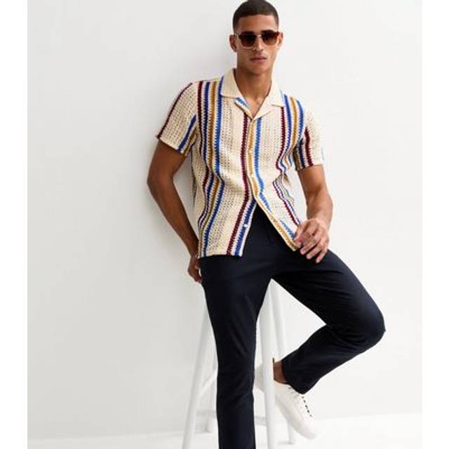 New Look Men's Multicoloured Regular Striped Textured Short Sleeve Shirt - M
