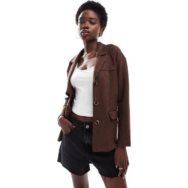 New Look Women's Brown Faux Suede Button Up Jacket - UK 10