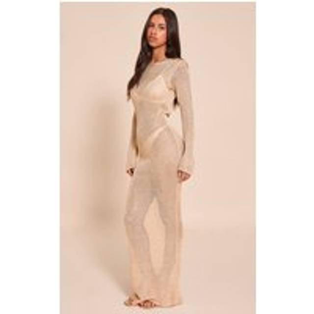 Petite Gold Long Sleeve Sequin Knitted Maxi Dress, Yellow