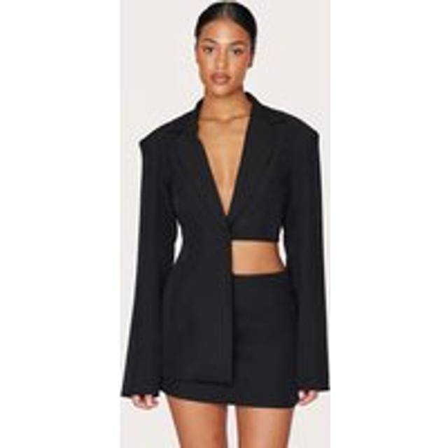 Tall Black Asymmetric Half Crop Blazer, Black - 12
