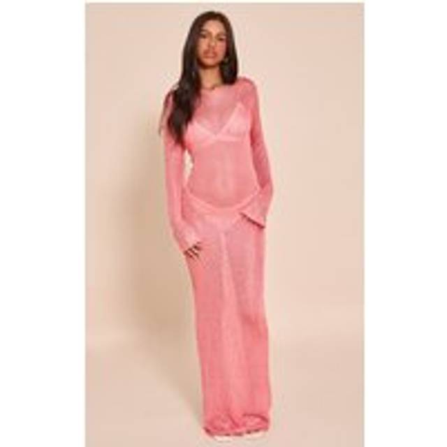 Petite Pink Long Sleeve Sequin Knitted Maxi Dress, Pink