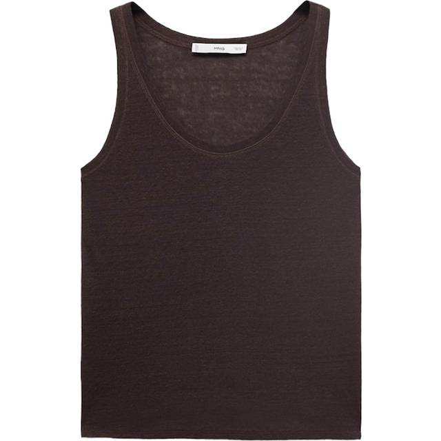 Linen top with sleeves brown - Woman - S - MANGO - Brown
