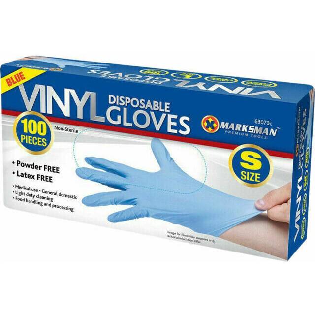 Marksman Vinyl Powder-Free Disposable Gloves, Small - 100 Pack (Blue)
