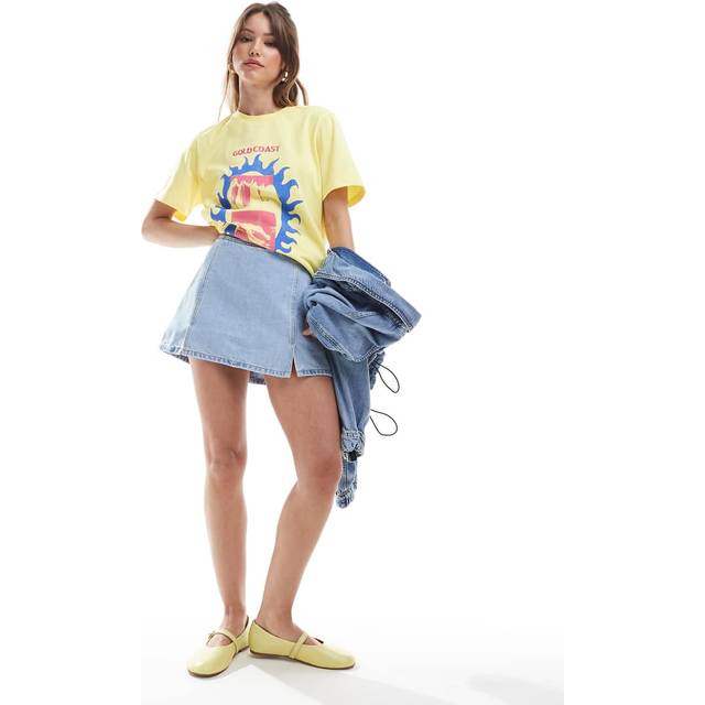 Stradivarius – Jeansblå miniskort med slits