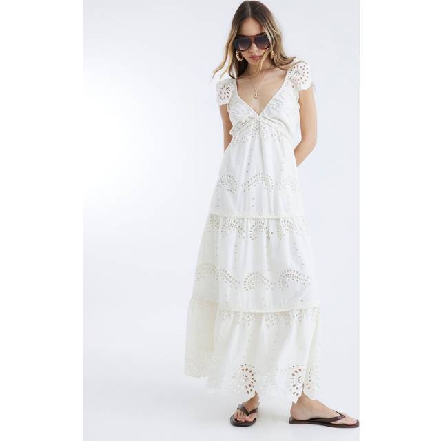 River Island Womens Cream Sleeveless V-Neck Broderie Midi Dress - 16