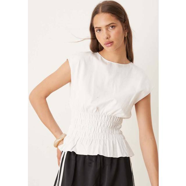 Gathered cotton t-shirt white - Woman - S - MANGO - White