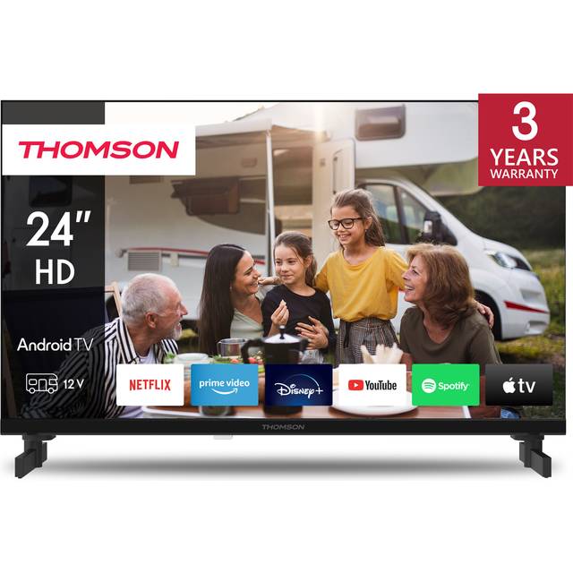 THOMSON 24 Tum (60 cm) LED HD 12V Camping Smart Android TV, Google Assistant, Wi-Fi, Dolby Digital, Bluetooth, Triple-Tuner (Kabel/Satellit/Antenn), HDMI, CI+, A+ Panel- 24HA2S13C