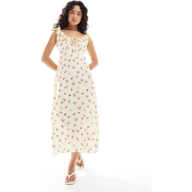 New Look Women's Plus Size Yellow Ditsy Print Sweetheart Neck Tie Back Midi Dress Curves - UK 18