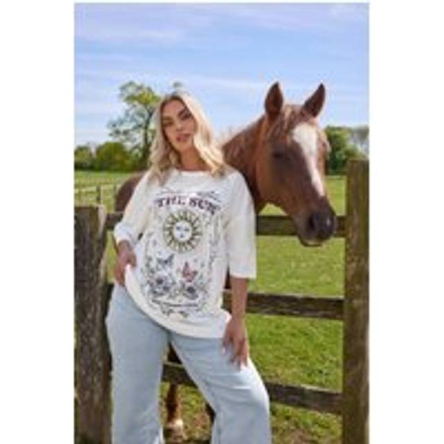 Yours Curve White 'The Sun' Graphic Oversized Tshirt, Women's Curve & Plus Size, Yours - 14
