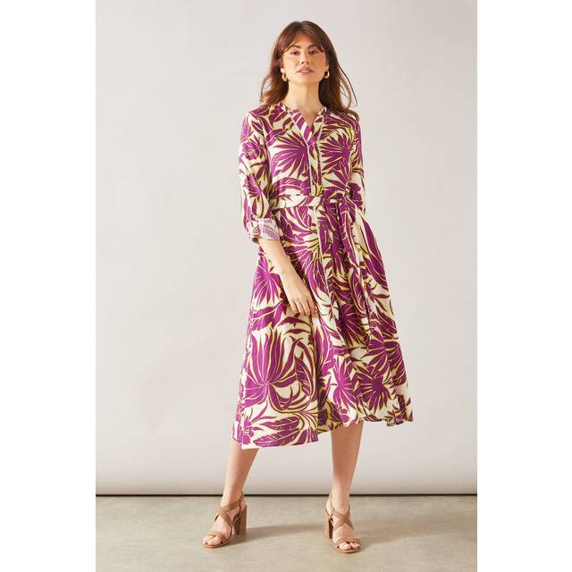 Womens Petite Palm Viscose Linen Shirt Dress - Red - 16
