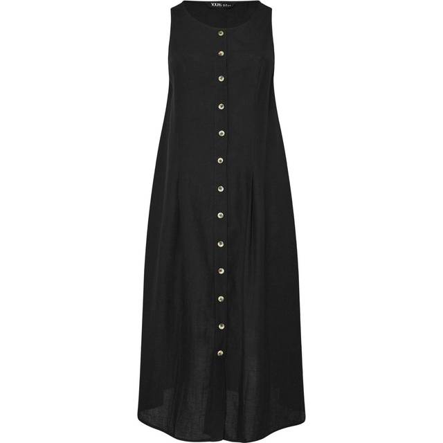 Yours Curve Black Linen Button Through Midaxi Dress, Women's Curve & Plus Size, Yours - 22-24