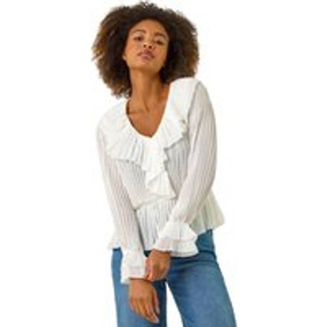 Frill Pleated Peplum Blouse - Ivory - 10