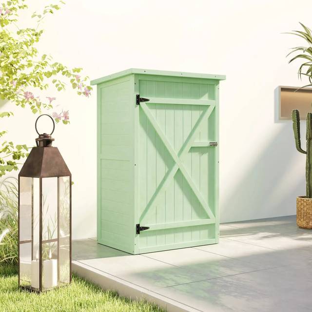 Wooden Small Shed, Garden Storage Shed With Shelves And Bolt Latch - Green (115cm H X 68cm W X 50cm D)