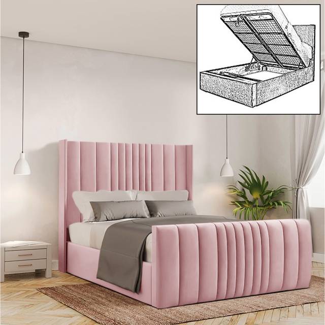 Bastin Upholstered Ottoman Storage Bed - Pink (Super King (6&#39;))