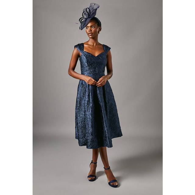 Sweetheart Jacquard Midi Dress - Navy - 12