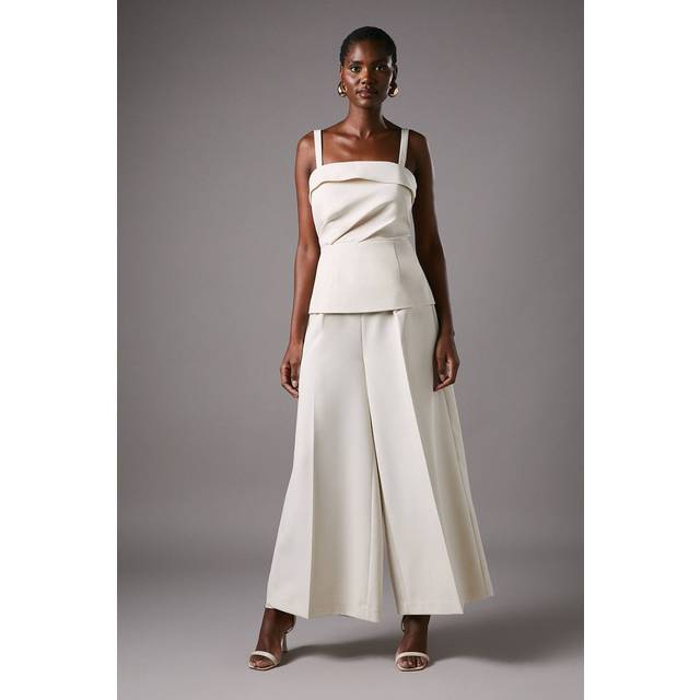 Tailored Cropped Wide Leg Trousers - Champagne - 10