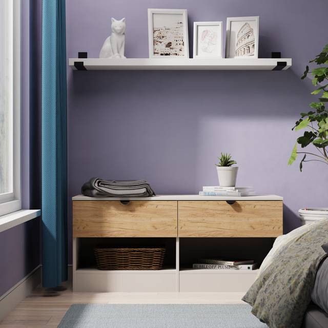 Bora 2 Drawer Bed Box in Gold Craft Oak & Kashmir (Ready Assembled) - Beige (51cm H X 110cm W X 39cm D)