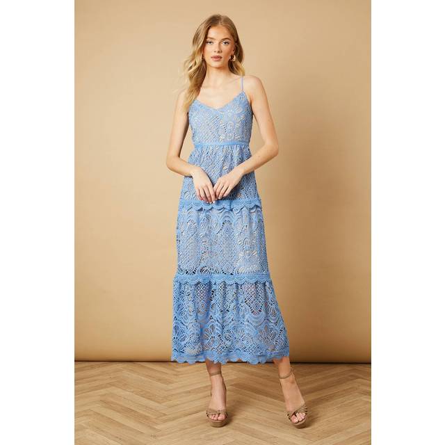 Oasis Petite Lace Strappy Midi Dress In Blue - blue - 12