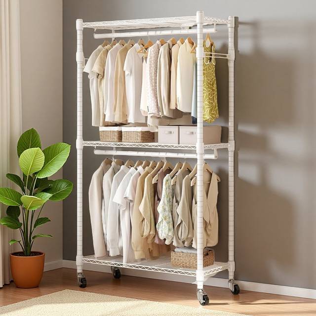 60cm W Rolling Clothes Racks - White (58cm L)