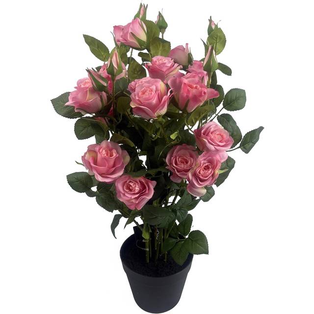 60cm Premium Rose Bush Pink Silk Flowers and Leaves