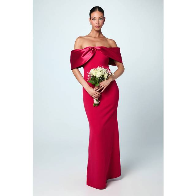 Coast Satin Sleeve Scuba Maxi Bridesmaid Dress In Magenta - magenta - 14
