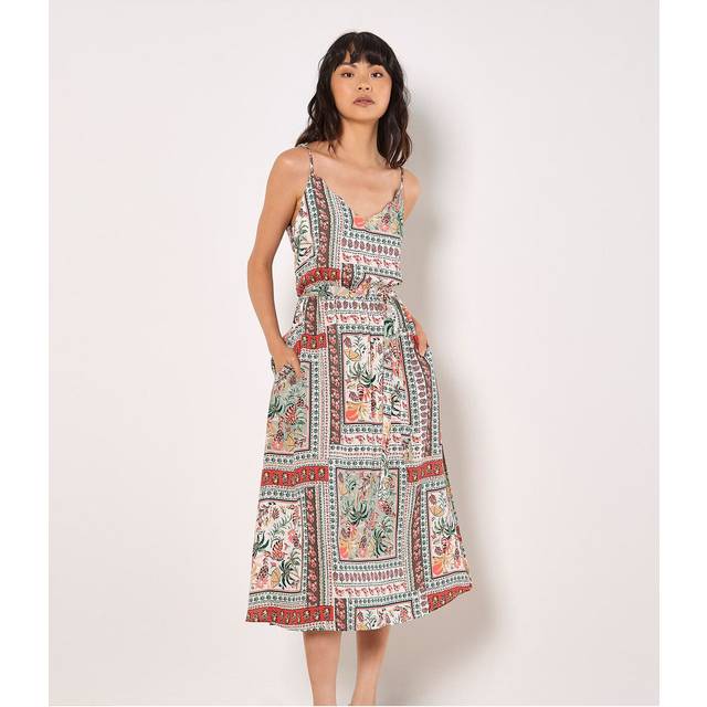 Apricot Tropical Print Camisole Midi Dress In Mint - 8