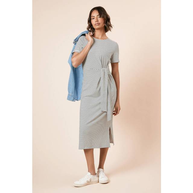 Womens Knot Detail Stripe T Shirt Dress - Mono - 8
