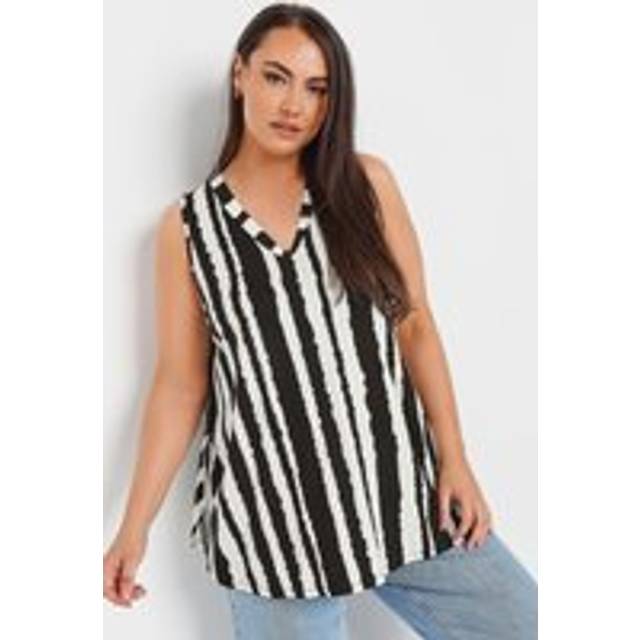 Yours Curve Black Striped Elevated Ribbed Vest Top, Women's Curve & Plus Size, Yours - 30-32
