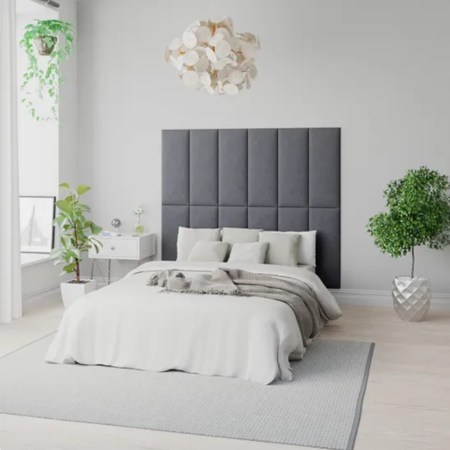 Aspire Easymount Wall Mounted Upholstered Panels Modular Diy Headboard In Plush Velvet Fabric Steel (pack Of 2), Grey