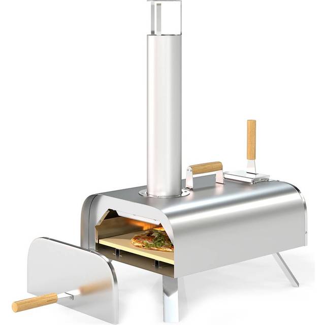Outsunny Stone Portable Wooden Pellet Pizza Oven with Foldable Legs 12 inch - Silver - 75 x 36 x 79cm