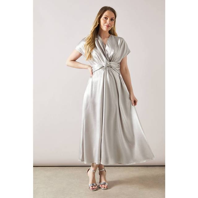 Womens Satin Twist Detail Midaxi Dress - Champagne - 16