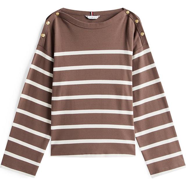 Tommy Hilfiger Boat Neck Long Sleeve Top - Brown, Brown, Size S, Women