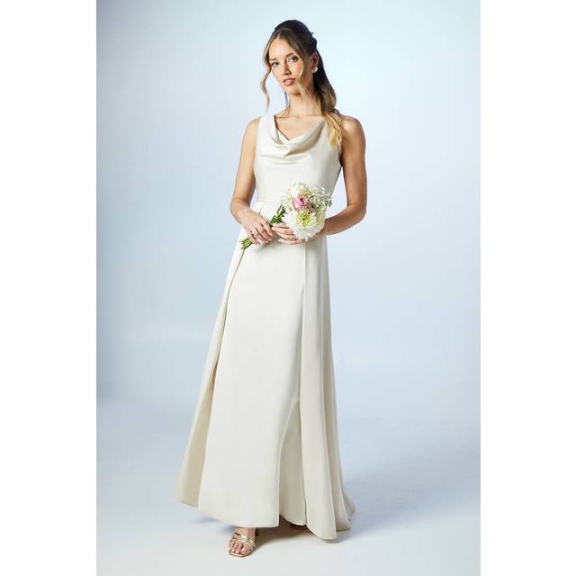 Coast Honoured Sleeveless Cowl Neck Satin Maxi Bridesmaid Dress - Champagne - 18