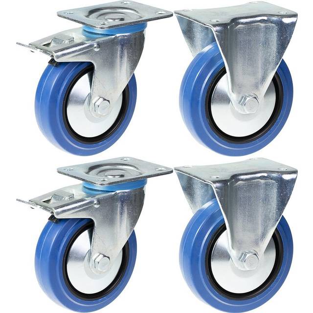 "125mm 5"" castor blue rubber brake & fixed strong 800kg capacity, set of 4"