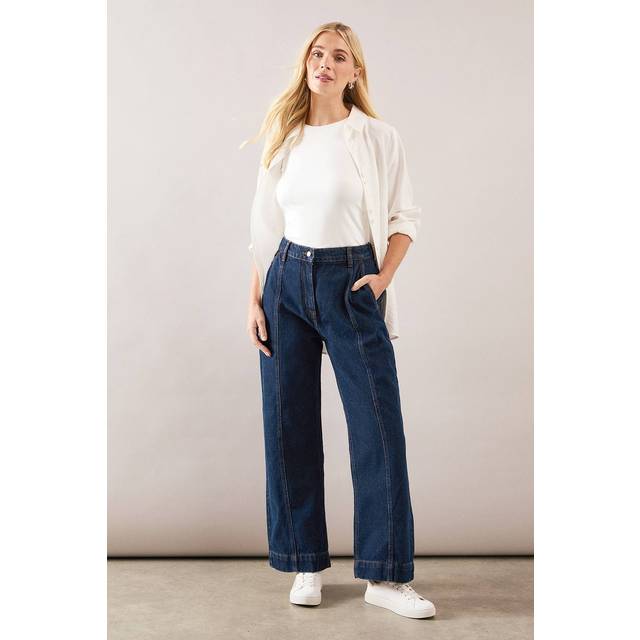 Womens Petite Seam Detail Wide Leg Jean - Indigo - 16