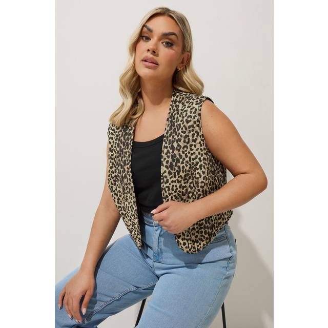 Limited Collection Curve Brown Leopard Print Quilted Waistcoat, Women's Curve & Plus Size, Limited Collection - 30-32