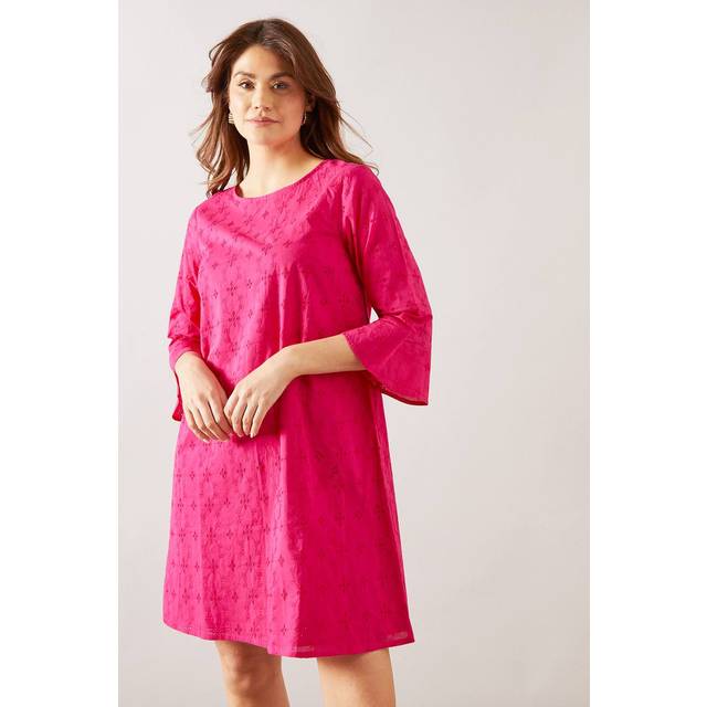 Womens BRODERIE FLUTE SLEEVE SHIFT DRESS - Pink - 10
