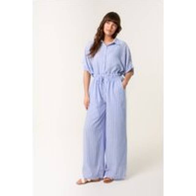 Blue Vanilla Women's Blue Striped Paperbag Waist Trousers New Look - M/L
