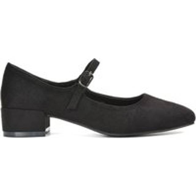 'Jenna' Mary Jane Square Toe Low Heel Buckle Strap Court Shoes - Jet Black - 7
