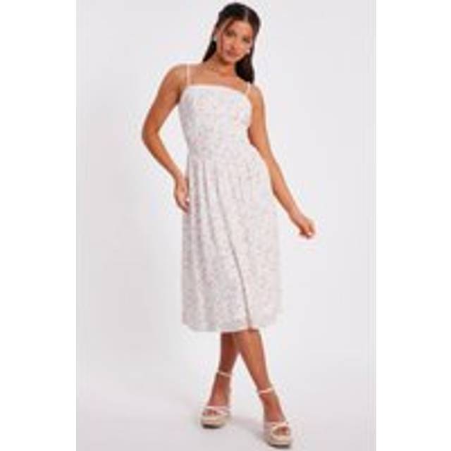 White Petite Floral Print Midi Dress - 8