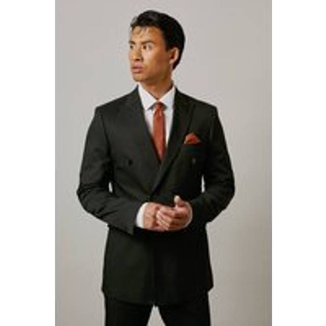 Mens Black Pinstripe Double Breasted Jacket - 40R