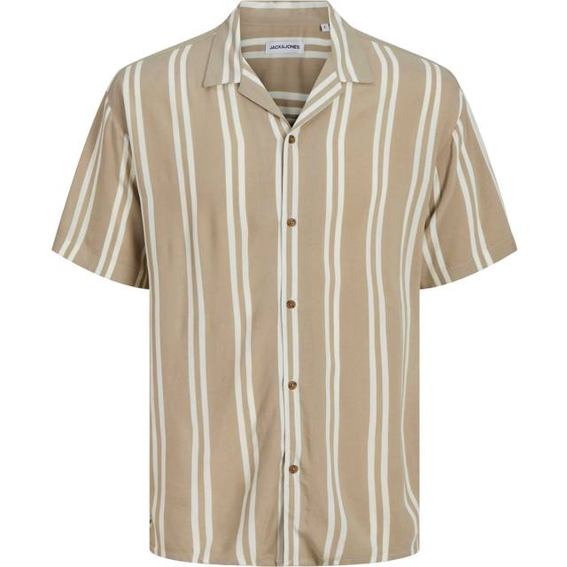 Jack & Jones Jeff Stripe Resort Shirt - Crockery, Crockery, Size Xl, Men - XL