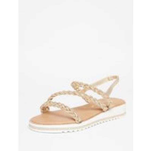 Womens Gold Wide Fit Diamante Flat Sandals - Metallics - 8