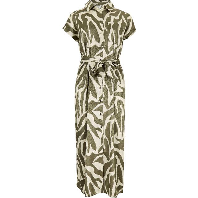 Womens Textured Satin Zebra Print Midi Dress - Green - 18