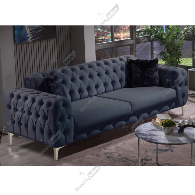 (Steel Velvet, 3+2 Seater Sofa) Luxurious Plush Velvet 2+3 Seater Sofa Set Armchair Elegant Deep Button Tufting Sturdy Metal Legs Modern Living Room F