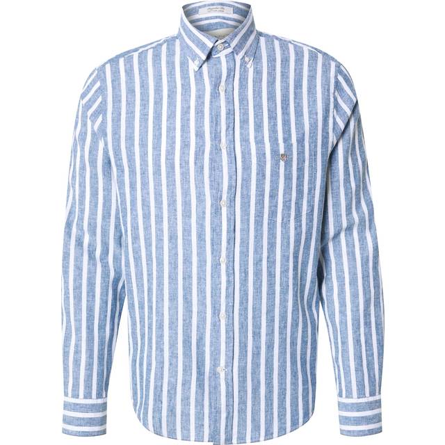 GANT Linen Blend Regular Fit Stripe Shirt, Rich Blue