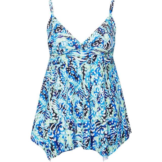 Yours Curve Blue Animal Print Wrap Tankini Top - 24