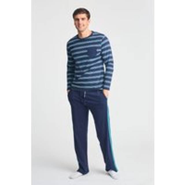 Cotton 2-Piece Long Sleeve Top and Bottoms Pyjama Set - Navy - XXL