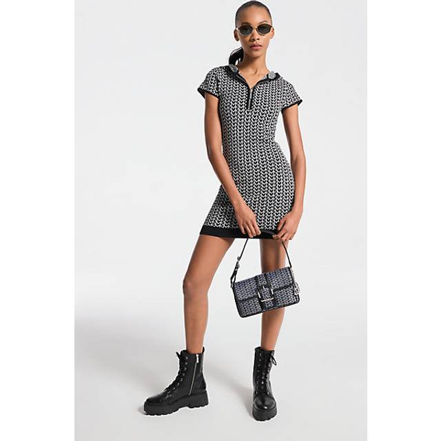 Michael Kors for woman. MT5834LHQG Hooded jacquard dress with logo MK2000 black (S), Casual, Viscose, Short sleeve