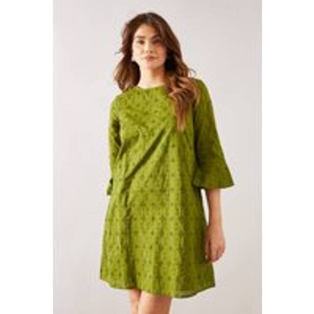 Womens BRODERIE FLUTE SLEEVE SHIFT DRESS - Khaki - 16